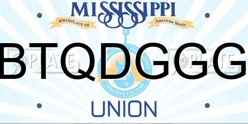 BTQDGGG Mississippi License Plate