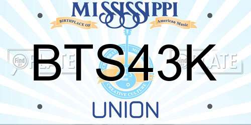 BTS43K Mississippi License Plate