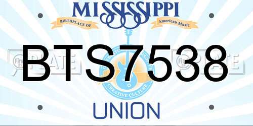 BTS7538 Mississippi License Plate