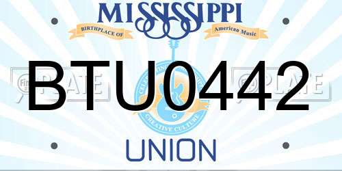 BTU0442 Mississippi License Plate