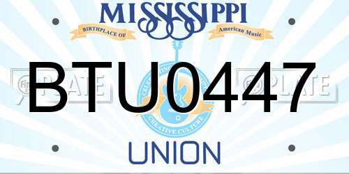 BTU0447 Mississippi License Plate
