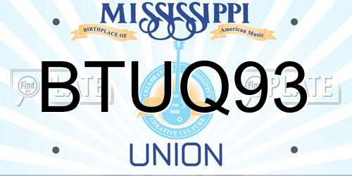 BTUQ93 Mississippi License Plate