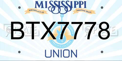 BTX7778 Mississippi License Plate