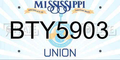 BTY5903 Mississippi License Plate