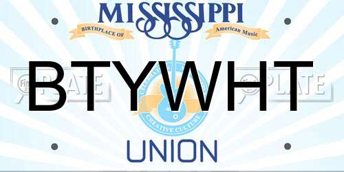 BTYWHT Mississippi License Plate