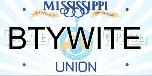 BTYWITE Mississippi License Plate