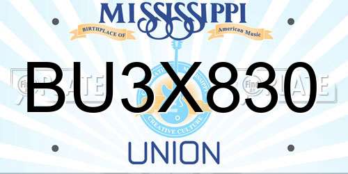 BU3X830 Mississippi License Plate