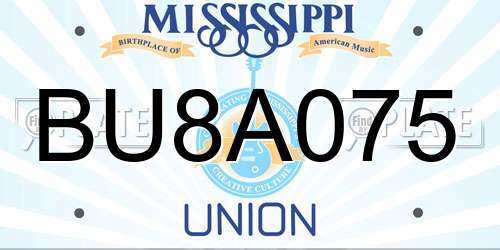 BU8A075 Mississippi License Plate