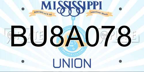 BU8A078 Mississippi License Plate