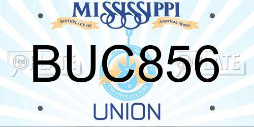 BUC856 Mississippi License Plate