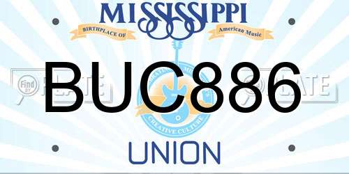 BUC886 Mississippi License Plate