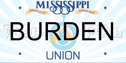 BURDEN Mississippi License Plate