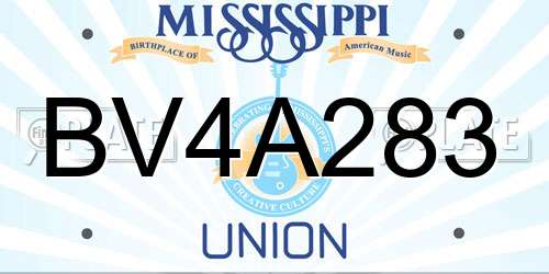 BV4A283 Mississippi License Plate