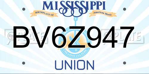 BV6Z947 Mississippi License Plate