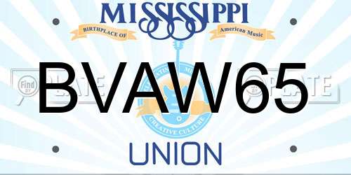 BVAW65 Mississippi License Plate