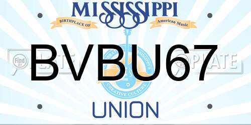 BVBU67 Mississippi License Plate