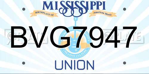 BVG7947 Mississippi License Plate