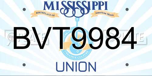 BVT9984 Mississippi License Plate