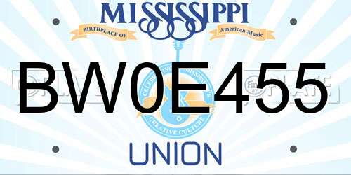 BW0E455 Mississippi License Plate