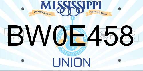 BW0E458 Mississippi License Plate