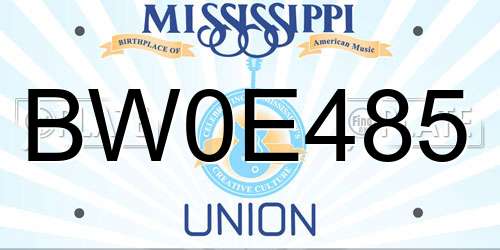 BW0E485 Mississippi License Plate