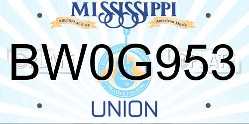 BW0G953 Mississippi License Plate