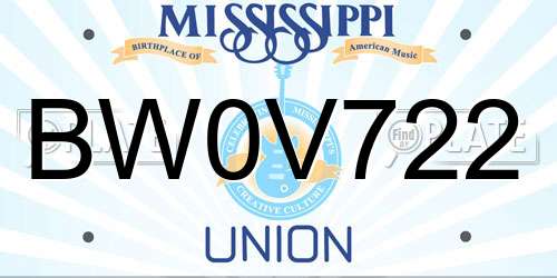 BW0V722 Mississippi License Plate