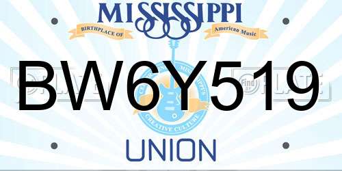 BW6Y519 Mississippi License Plate