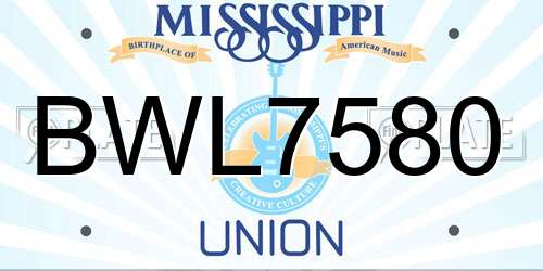 BWL7580 Mississippi License Plate