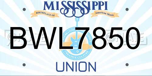 BWL7850 Mississippi License Plate