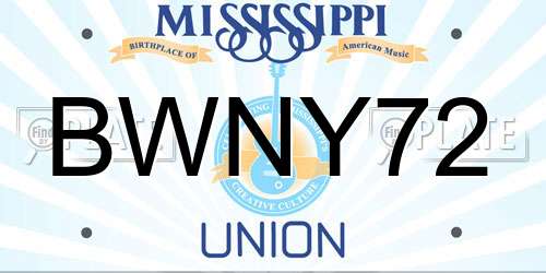 BWNY72 Mississippi License Plate