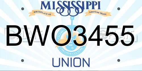 BWO3455 Mississippi License Plate