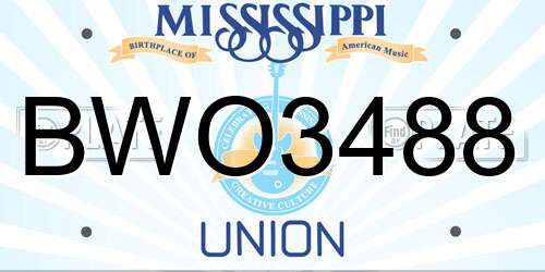 BWO3488 Mississippi License Plate