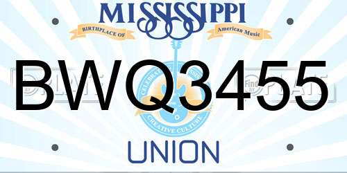 BWQ3455 Mississippi License Plate
