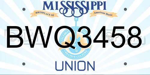 BWQ3458 Mississippi License Plate
