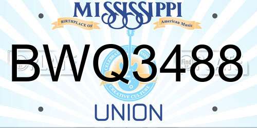 BWQ3488 Mississippi License Plate