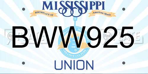 BWW925 Mississippi License Plate