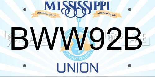 BWW92B Mississippi License Plate