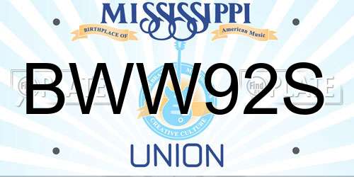 BWW92S Mississippi License Plate