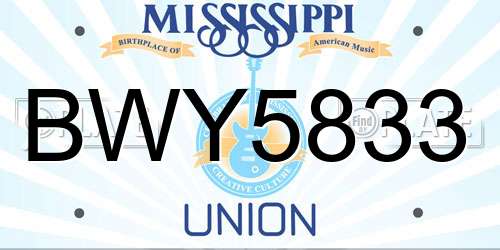 BWY5833 Mississippi License Plate