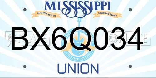 BX6Q034 Mississippi License Plate
