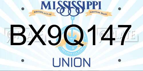 BX9Q147 Mississippi License Plate