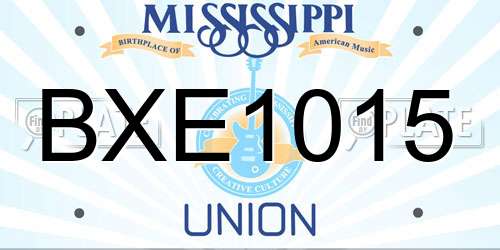 BXE1015 Mississippi License Plate