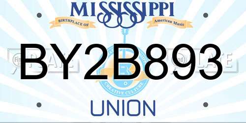 BY2B893 Mississippi License Plate