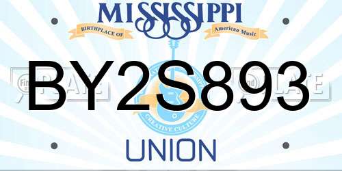 BY2S893 Mississippi License Plate