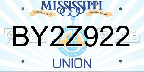 BY2Z922 Mississippi License Plate