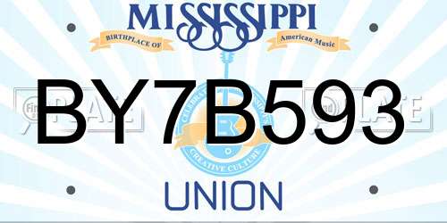 BY7B593 Mississippi License Plate