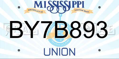 BY7B893 Mississippi License Plate
