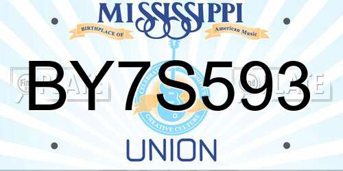 BY7S593 Mississippi License Plate