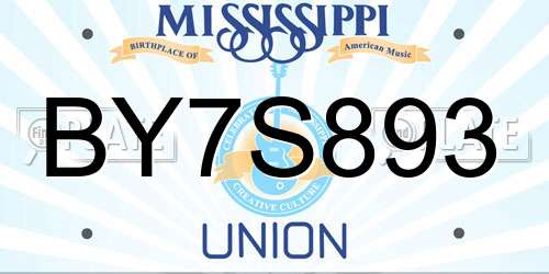 BY7S893 Mississippi License Plate